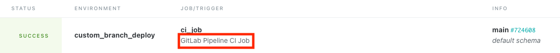 dbt Cloud job showing it was triggered by GitLab